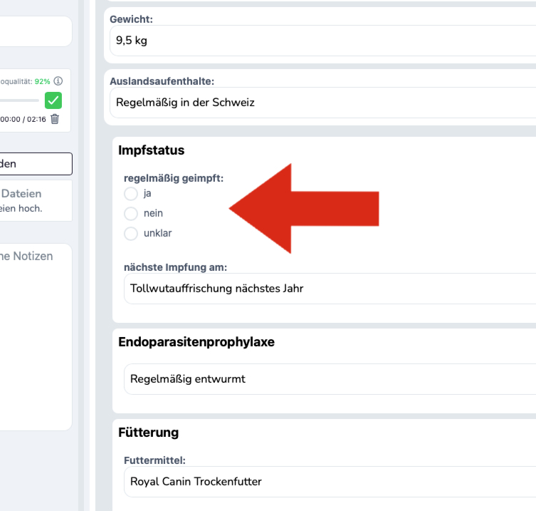 Single-Choice-Feld mit aktivierter Option „Anzeigen, wenn nicht erwähnt“.
